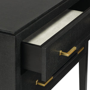 Currey and Company Black Lacquered Linen Two-Drawer Nightstand