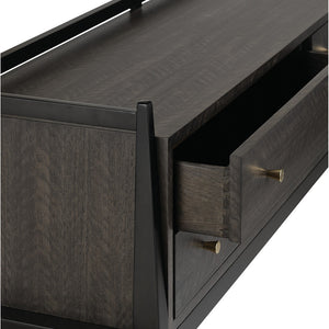 Currey and Company Mahogany & Eucalyptus Console Table with Brass Hardware
