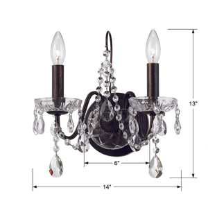 Butler 2 Light Hand Cut Crystal English Bronze Sconce