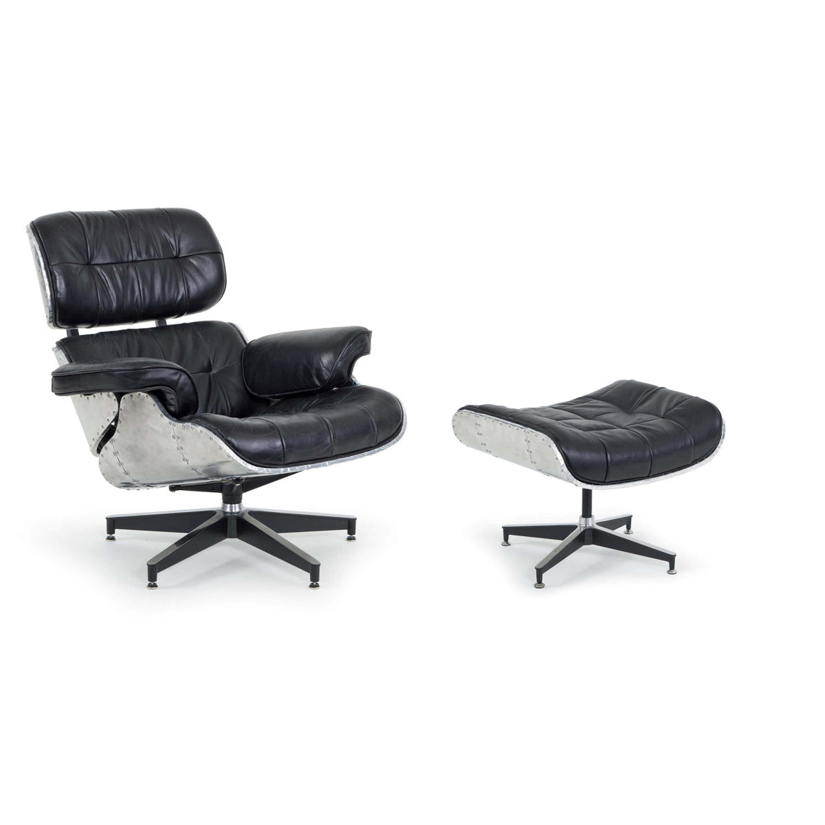 Regina Andrew Aluminum & Leather Lounge Chair with Ottoman - Black
