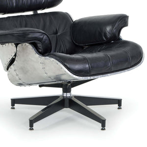 Regina Andrew Aluminum & Leather Lounge Chair with Ottoman - Black