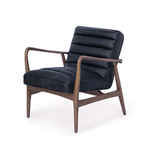 Regina Andrew Channeled Leather Chair with Wood Frame - Black