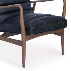 Regina Andrew Channeled Leather Chair with Wood Frame - Black