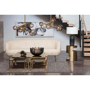 Regina Andrew Pleated Leather Sofa with Brass Legs - Cappuccino White