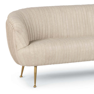 Regina Andrew Pleated Leather Sofa with Brass Legs - Cappuccino White