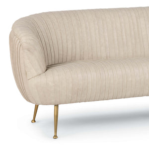 Regina Andrew Pleated Leather Sofa with Brass Legs - Cappuccino White