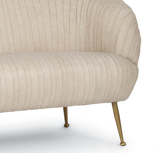 Regina Andrew Pleated Leather Sofa with Brass Legs - Cappuccino White