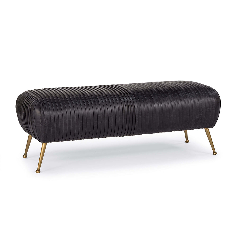 Regina Andrew Pleated Leather Bench with Brass Legs – Black