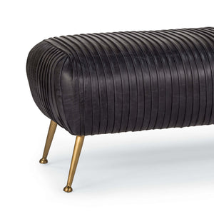 Regina Andrew Pleated Leather Bench with Brass Legs – Black