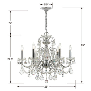 Imperial 6 Light Clear Italian Crystal Polished Chrome Chandelier