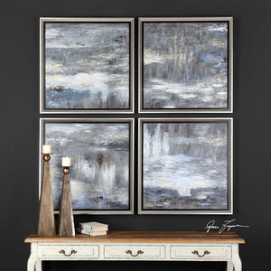 Square Abstract Hand-Painted Artwork – Set of 4