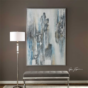 Oversized Abstract Running Colors Artwork – Blue & Grey