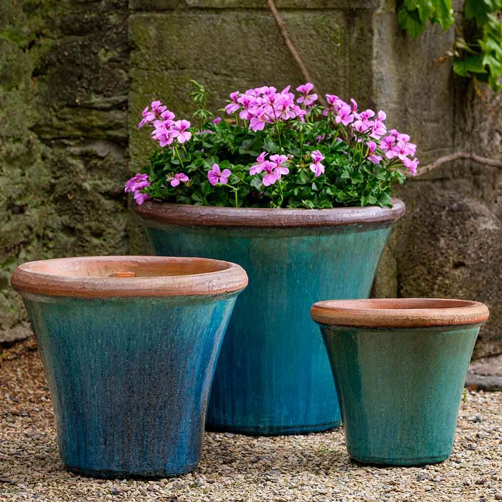 glazed blue plant pots Mediterranean Blue Glazed Terra Cotta Taper Planters - Set of 3