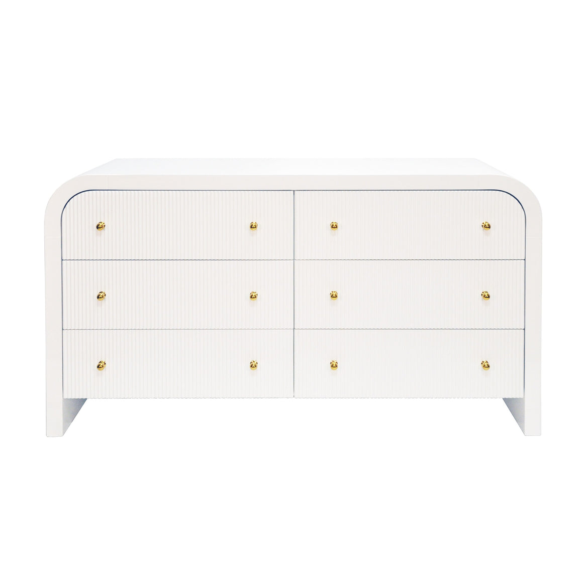 Worlds Away Valentina 6 Drawer Waterfall Edge Dresser - White Lacquer