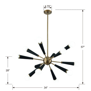 Zodiac 12 Light Aged Brass Chandelier