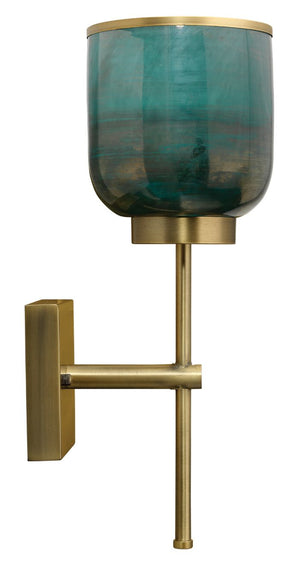 Vapor Single Sconce in Antique Brass & Aqua Metallic Glass