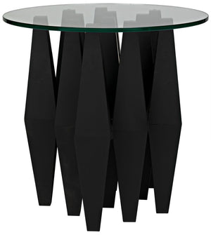 Soldier Side Table - Black Metal with Glass Top
