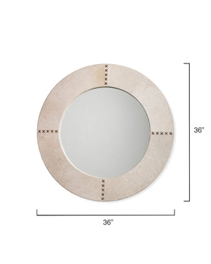 Round Hair on Hide Mirror with Whip Stitch Accents – White