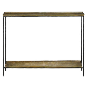 Currey and Company Two-Tiered Iron & Aluminum Console with Antique Brass Finish