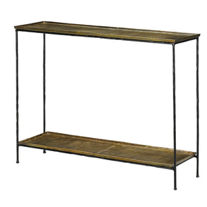 Currey and Company Two-Tiered Iron & Aluminum Console with Antique Brass Finish