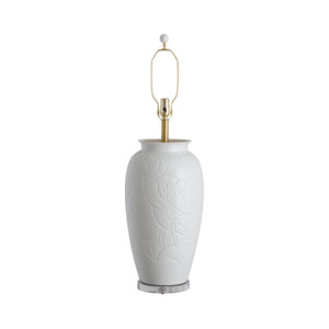 Lotus Engraved Vase Ceramic Table Lamp – Glossy White Glaze