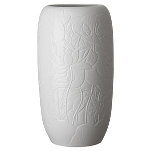 Large Lotus Engraved Ceramic Vase  – Glossy White