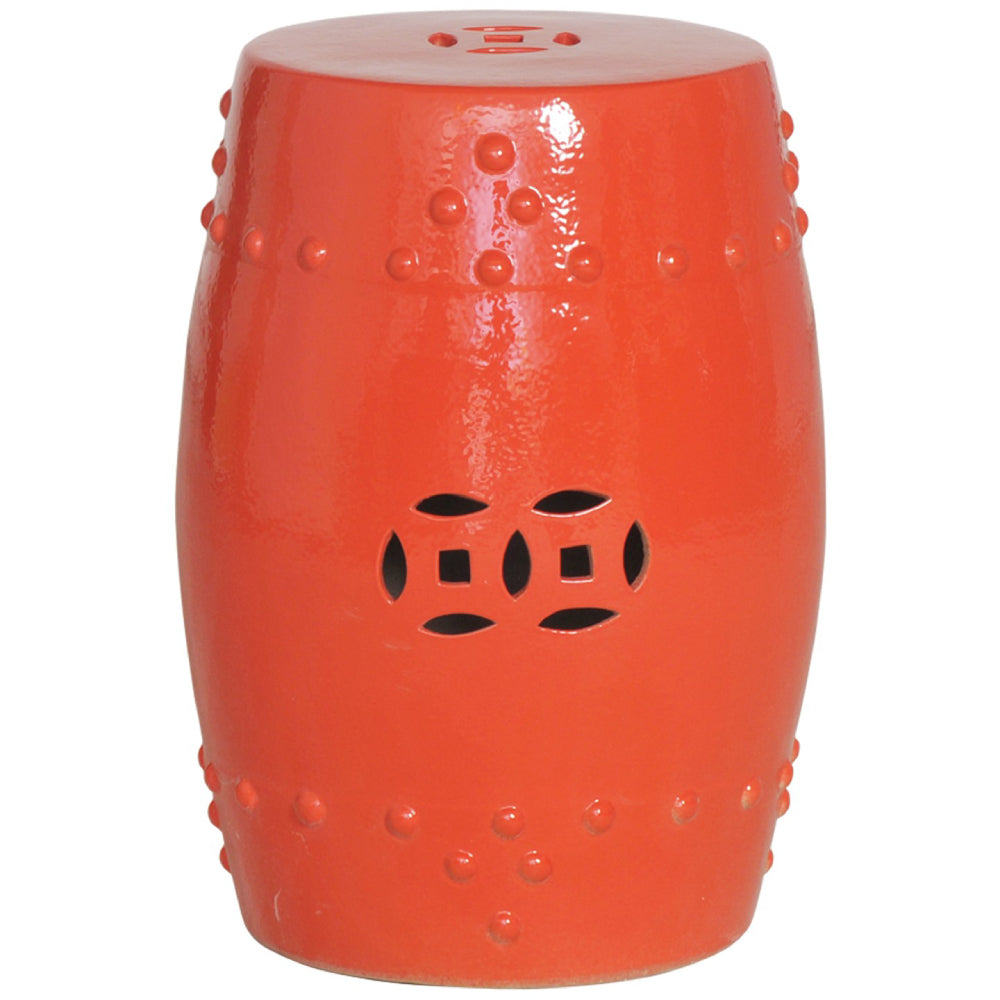 Drum Garden Stool – Glossy Persimmon Glaze Scenario Home