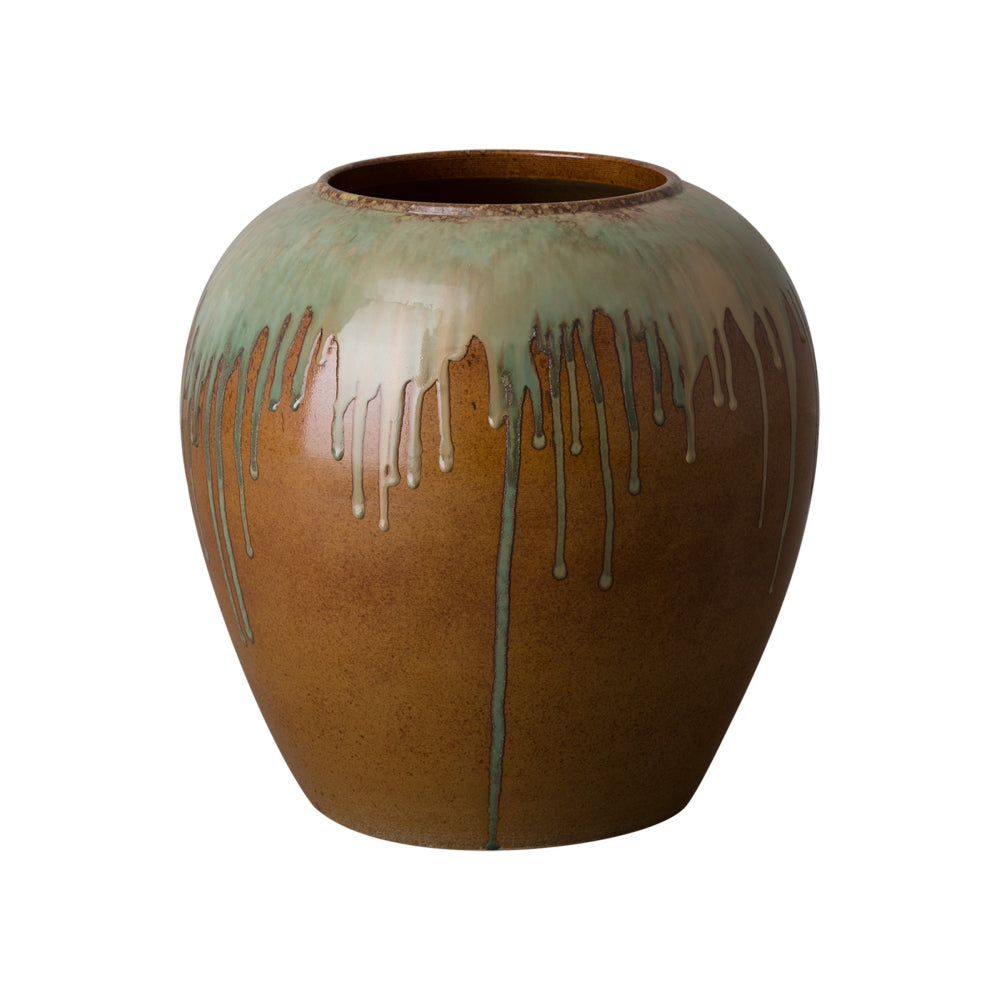 Wide Ceramic Vase  with Drip Glaze – Earth Brown