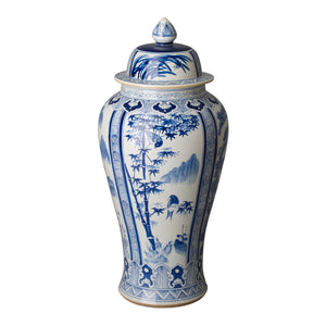 Extra Large Hand Painted Ceramic Temple Jar – Blue & White