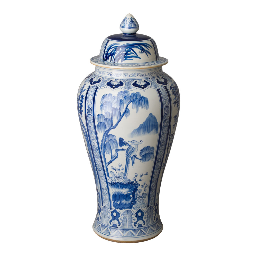 Extra Large Hand Painted Ceramic Temple Jar – Blue & White