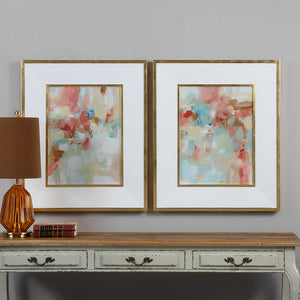 Pastel Abstract Prints Wall Art in Gold Frames – Set of 2