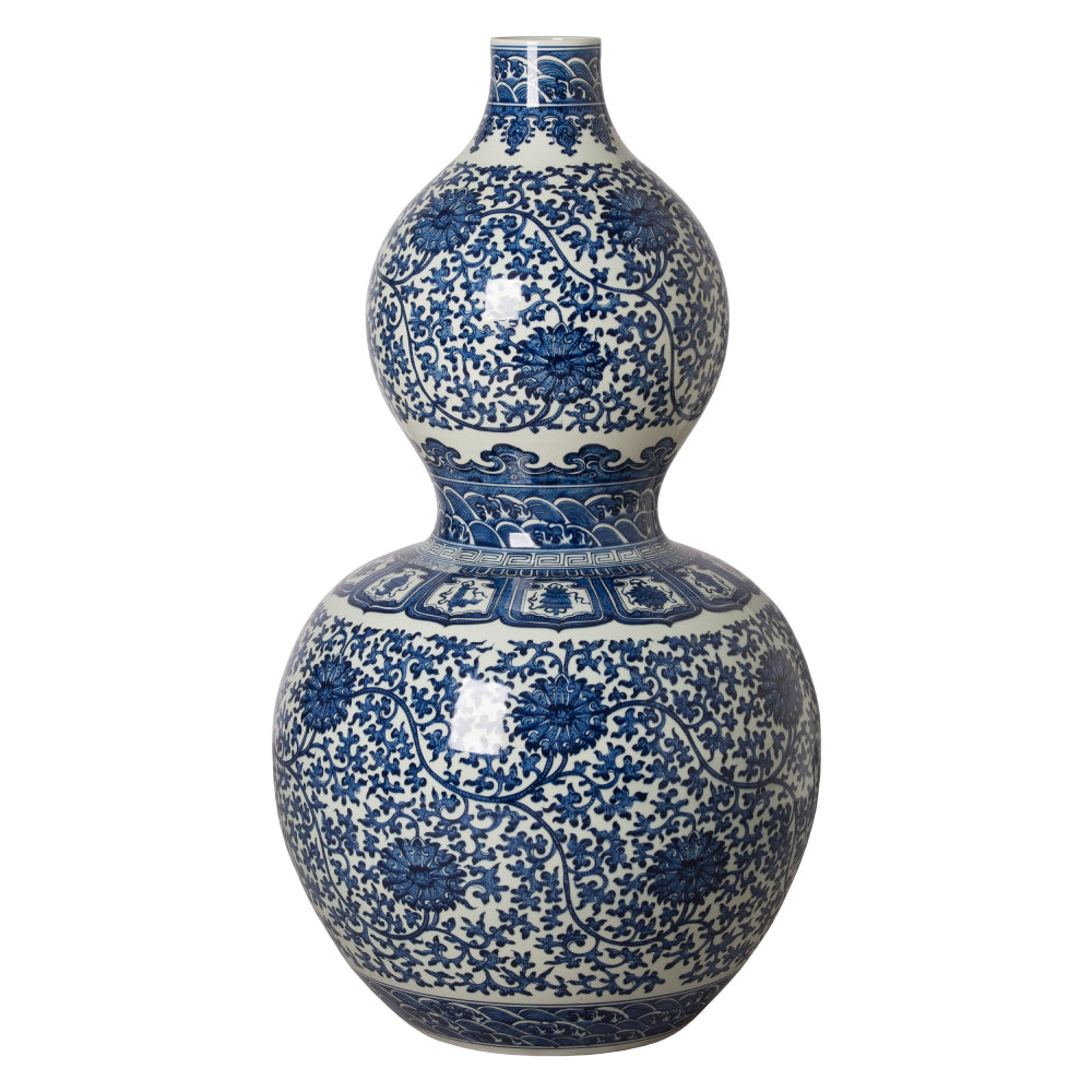 Extra Large Hand Painted Porcelain Gourd Vase  – Blue & White