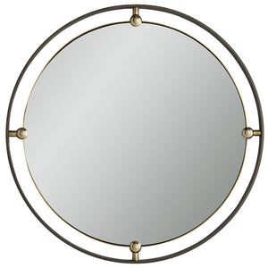 Arteriors Janey Round Iron Frame Mirror with Brass Accents