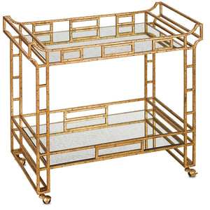 Currey and Company Pagoda Bar Cart – Gold Leaf