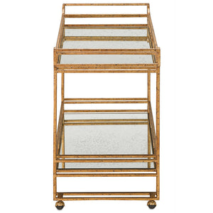 Currey and Company Pagoda Bar Cart – Gold Leaf