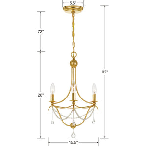 Metro 3 Light Antique Gold Mini Chandelier