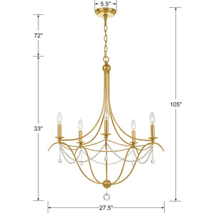 Metro 5 Light Antique Gold Chandelier