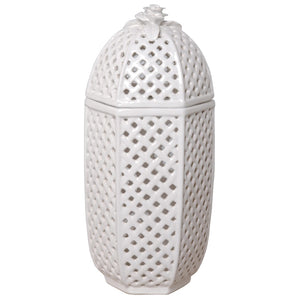 Ceramic Trellis Container with Lid - White