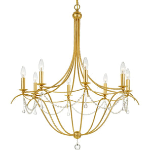 Metro 8 Light Crystal Beads Antique Gold Chandelier