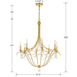 Metro 8 Light Crystal Beads Antique Gold Chandelier