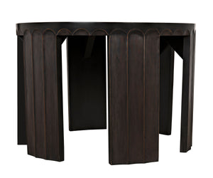 Fluted Side Table, Pale with Light Brown Trim