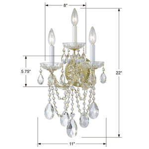 Maria Theresa 3 Light Hand Cut Crystal Gold Sconce