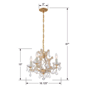 Maria Theresa 4 Light Clear Italian Crystal Gold Mini Chandelier