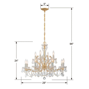 Maria Theresa 12 Light Clear Italian Crystal Gold Chandelier