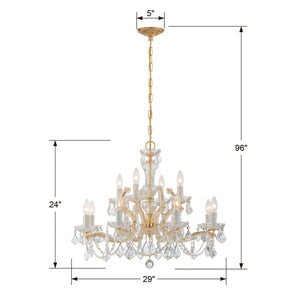 Maria Theresa 12 Light Clear Italian Crystal Gold Chandelier