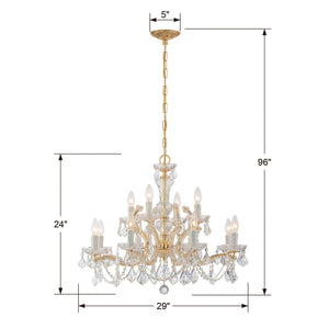 Maria Theresa 12 Light Clear Italian Crystal Gold Chandelier