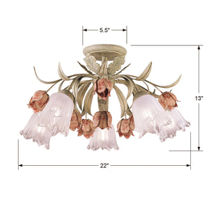 Southport 5 Light Sage Rose Floral Semi-Flush