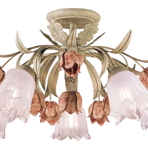 Southport 5 Light Sage Rose Floral Semi-Flush