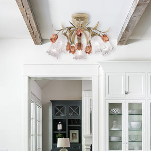 Southport 5 Light Sage Rose Floral Semi-Flush