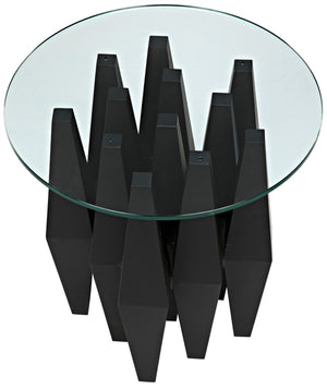 Soldier Side Table - Black Metal with Glass Top